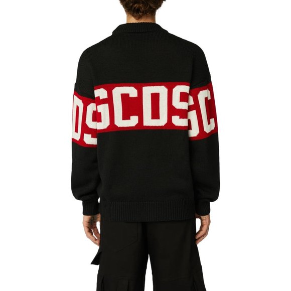 GCDS WOOL LOGO BAND SWEATER BLACK RED -XL - Picture 2 of 3